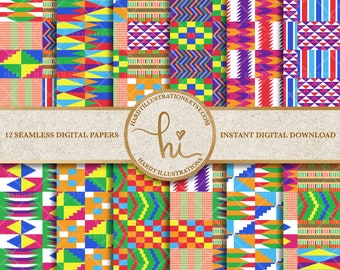 Colorful Kente Digital Paper, African Kente Cloth, Woven Fabric Print, Africa Digital Paper, Kwanzaa Designs, Kente Background, Cute Pattern