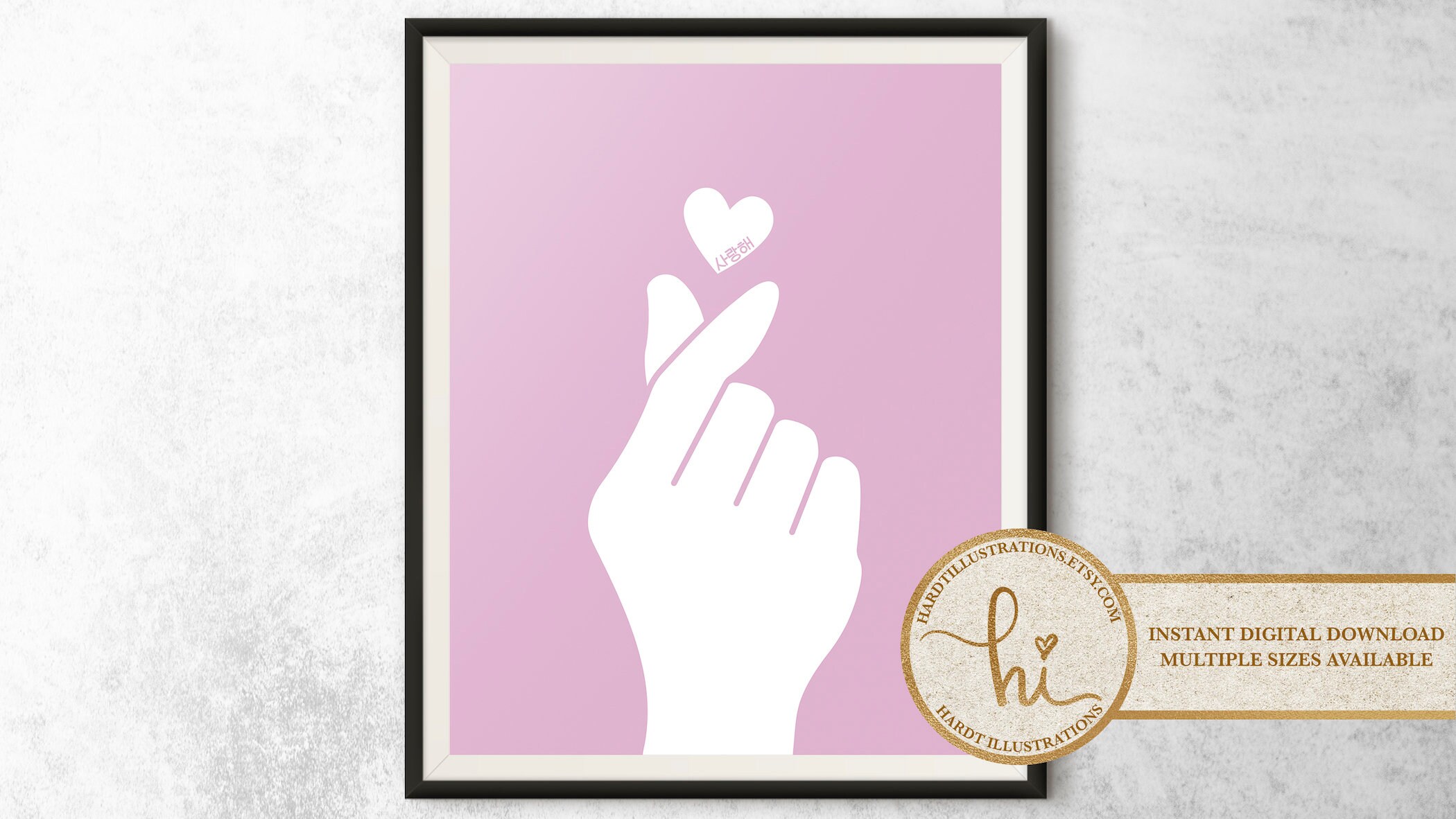 Pink And White Korean Finger Heart Art Print Kpop Heart Art Etsy