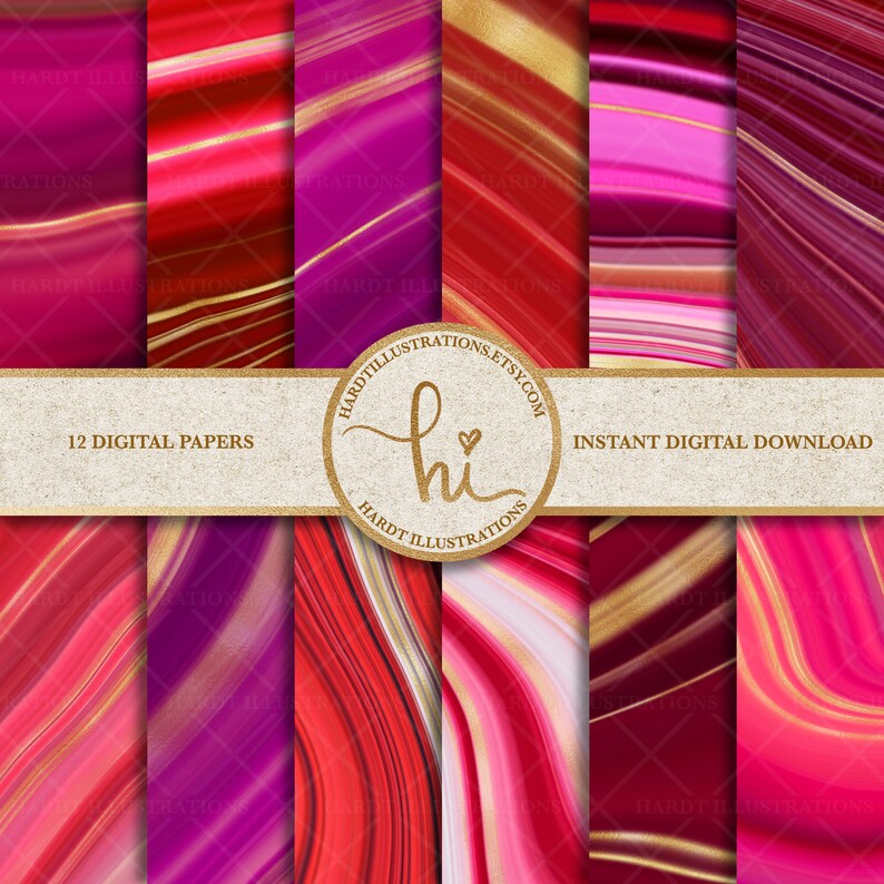 Download Red & Pink Agate Digital Paper Swirls Digital Paper Marble ...