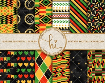 Kwanzaa Digital Paper, Africa Digital Paper, African Kente Cloth, Kwanzaa Background, Geometric Woven Fabric, Foil Texture, Seamless Pattern