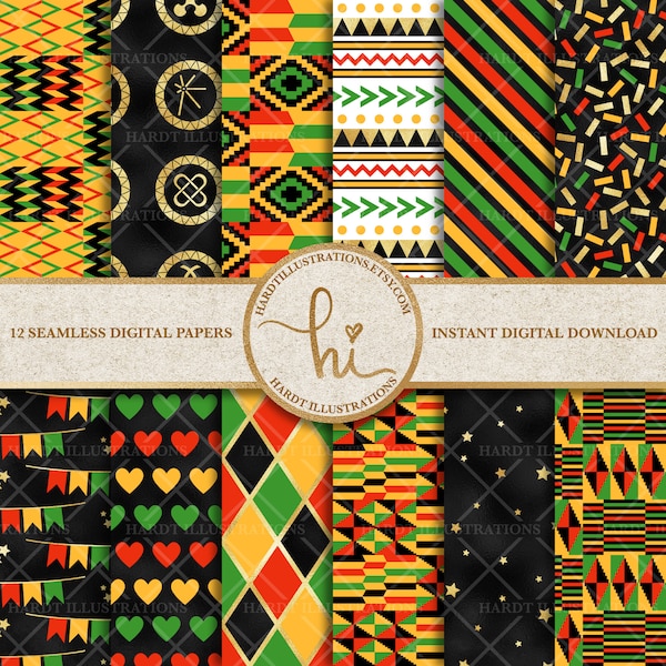 Kwanzaa Digital Paper, Africa Digital Paper, African Kente Cloth, Kwanzaa Background, Geometric Woven Fabric, Foil Texture, Seamless Pattern