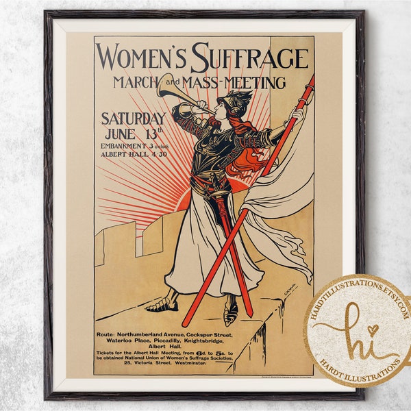 Women's Suffrage March & Mass-Meeting, Vintage Votes for Women Art Print, Women's Rights Poster, Retro PRINTABLE Wall Art, Digital Download
