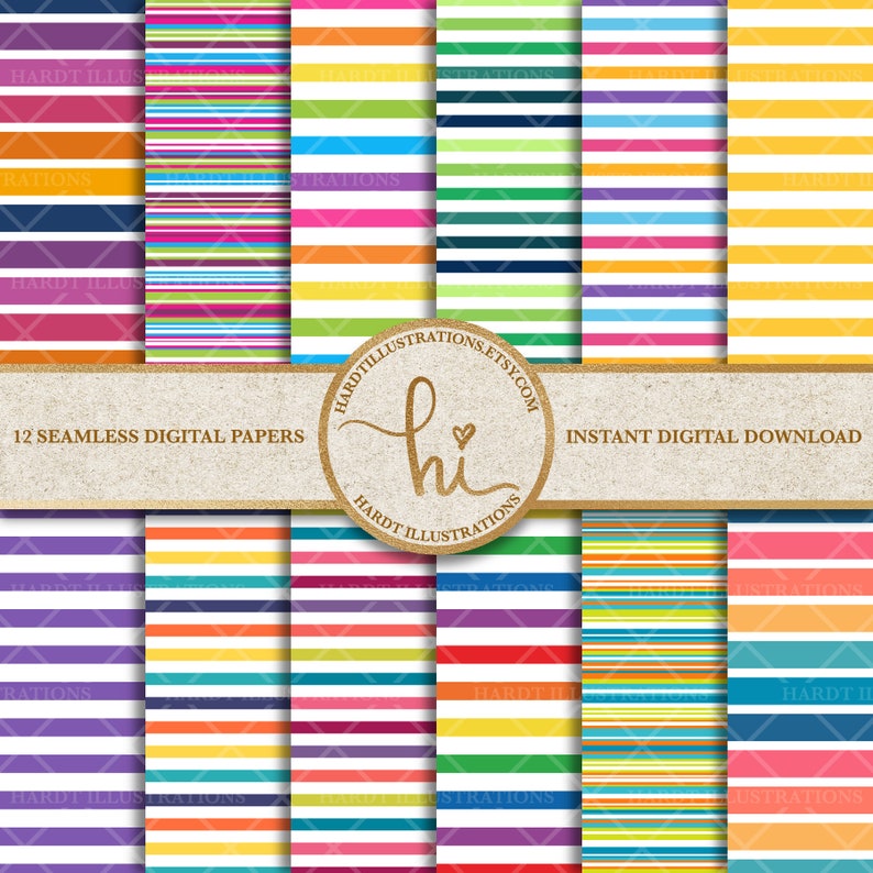 Rainbow Stripes Digital Paper, Bright Candy Stripes Design, Colorful Horizontal Stripes, Striped Multicolor Paper, Cute Printable Patterns 