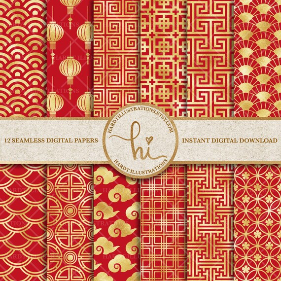 Red Gold Foil Lunar New Year Digital Paper Vietnamese New Etsy Red Gold Foil Lunar New Year Digital Paper Vietnamese New Etsy