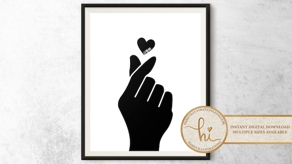 Black And White Korean Finger Heart Art Print Kpop Heart Art Etsy Black And White Korean Finger Heart Art Print Kpop Heart Art Etsy