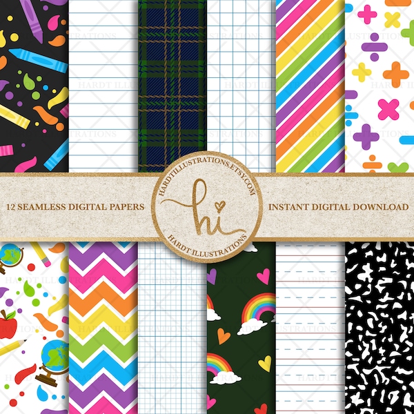 Back to School Digital Paper, Notebook Paper, Graph Paper, Blank Lined Writing Paper, Composition Notebook, School Uniform Plaid, Math Paper