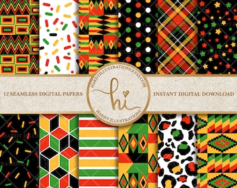 Kwanzaa Digital Paper, Printable African Kente Cloth, Kwanzaa Background, Africa Digital Paper, Geometric Fabric, Confetti Seamless Pattern