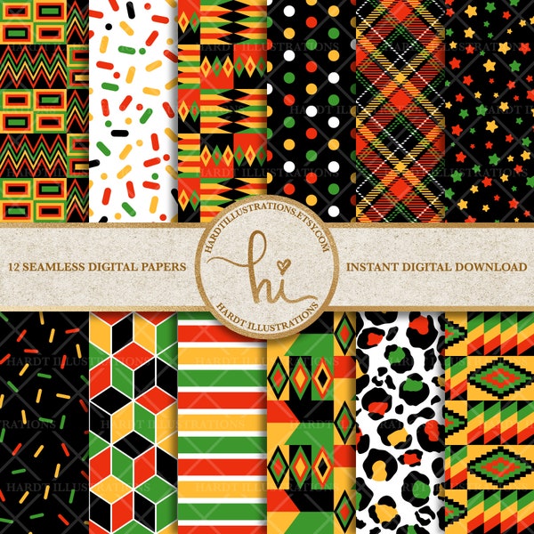 Kwanzaa Digital Paper, Printable African Kente Cloth, Kwanzaa Background, Africa Digital Paper, Geometric Fabric, Confetti Seamless Pattern