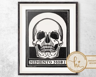 Memento Mori by Julie de Graag, Vintage Dutch Art Print, Art Nouveau Death Poster, Spooky Human Skull, PRINTABLE Wall Art, Digital Download