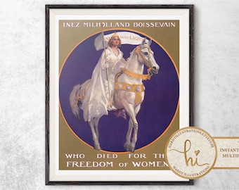 Inez Milholland Boissevain Forward into Light, Vintage Suffrage Art Print, Women's Rights Poster, Votes for Women PRINTABLE Digital Download