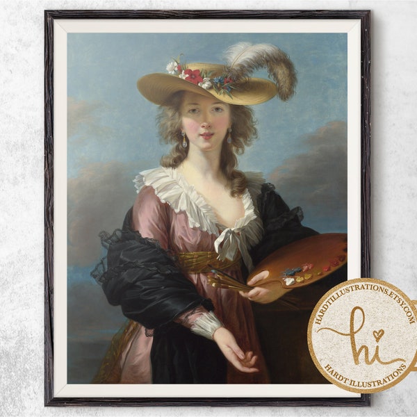 Self-Portrait in a Straw Hat by Elisabeth Louise Vigée Le Brun, Vintage French Art Print, Classic Chic, PRINTABLE Wall Art, Digital Download