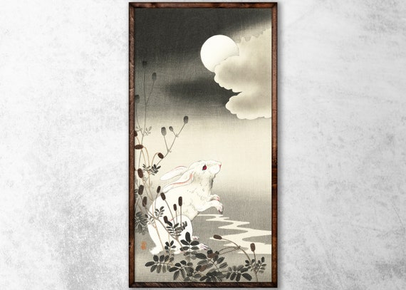 Rabbit at Full Moon by Ohara Koson Japanese Woodblock