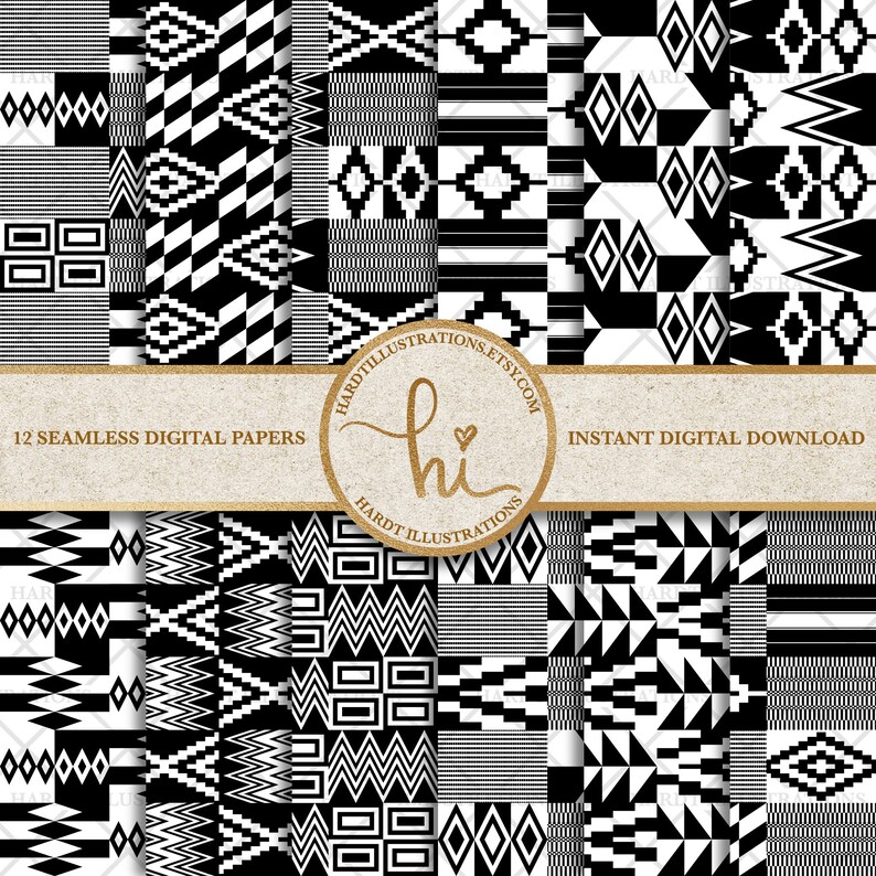 Black and White Kente Digital Paper African Kente Cloth - Etsy