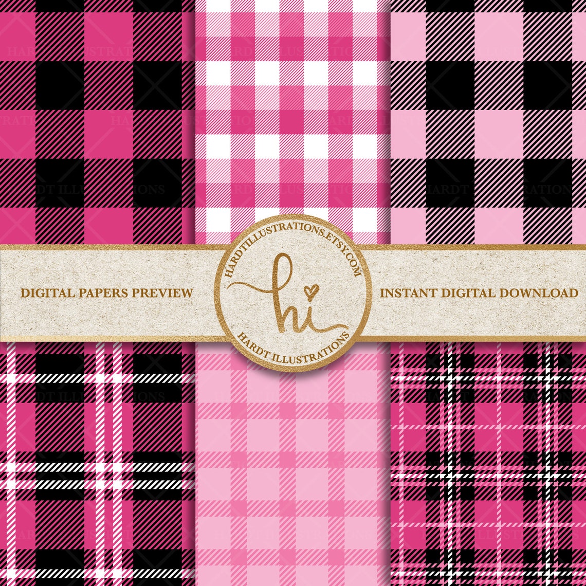 Pink Buffalo Plaid Digital Paper Buffalo Check Design Etsy