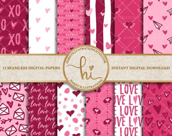 Blush Pink Love Digital Paper, Valentine Digital Paper, Valentine's Day Design, Hearts Digital Paper, Valentine Backgrounds, Printable Paper