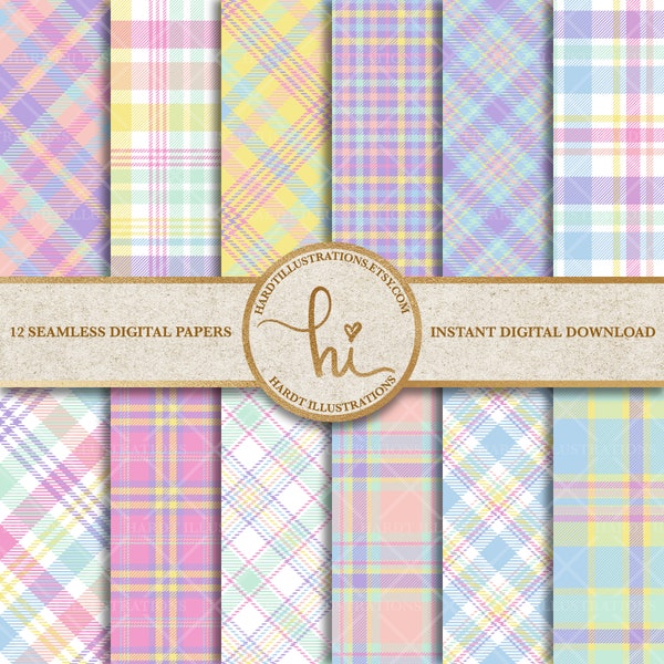 Pastel Rainbow Plaid Digital Paper, Checkered Design, Spring Plaid Check Texture, Tartan Fabric Digital Paper, Colorful Checked Background