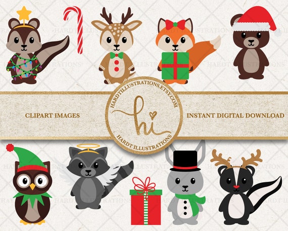 Christmas Woodland Clipart, Woodland Animals Clipart, Winter Woodland  Clipart, Cute Winter Animals Clipart, Woodland Holiday Animals Clipart 