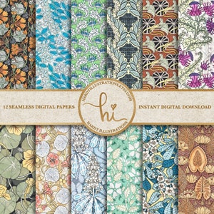 Art Nouveau Flowers Digital Paper Set 7, Plants Digital Paper, Vintage ...