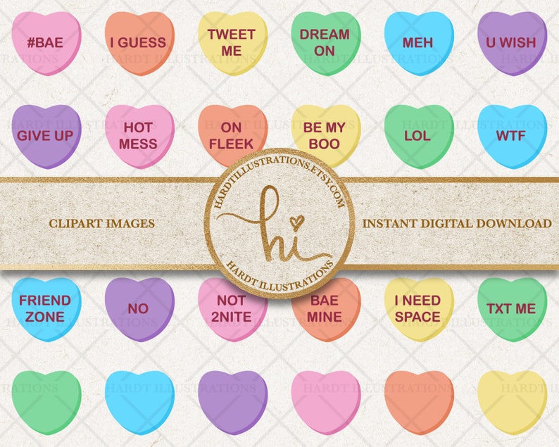 Funny Candy Heart Clipart Mean Conversation Hearts Valentine | Etsy