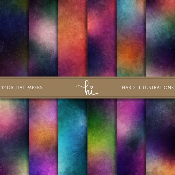 Dark Watercolor Digital Paper Colorful Ombre Grunge Texture Deep Abstract Background Distressed Gradient Design Intense Printable Paper