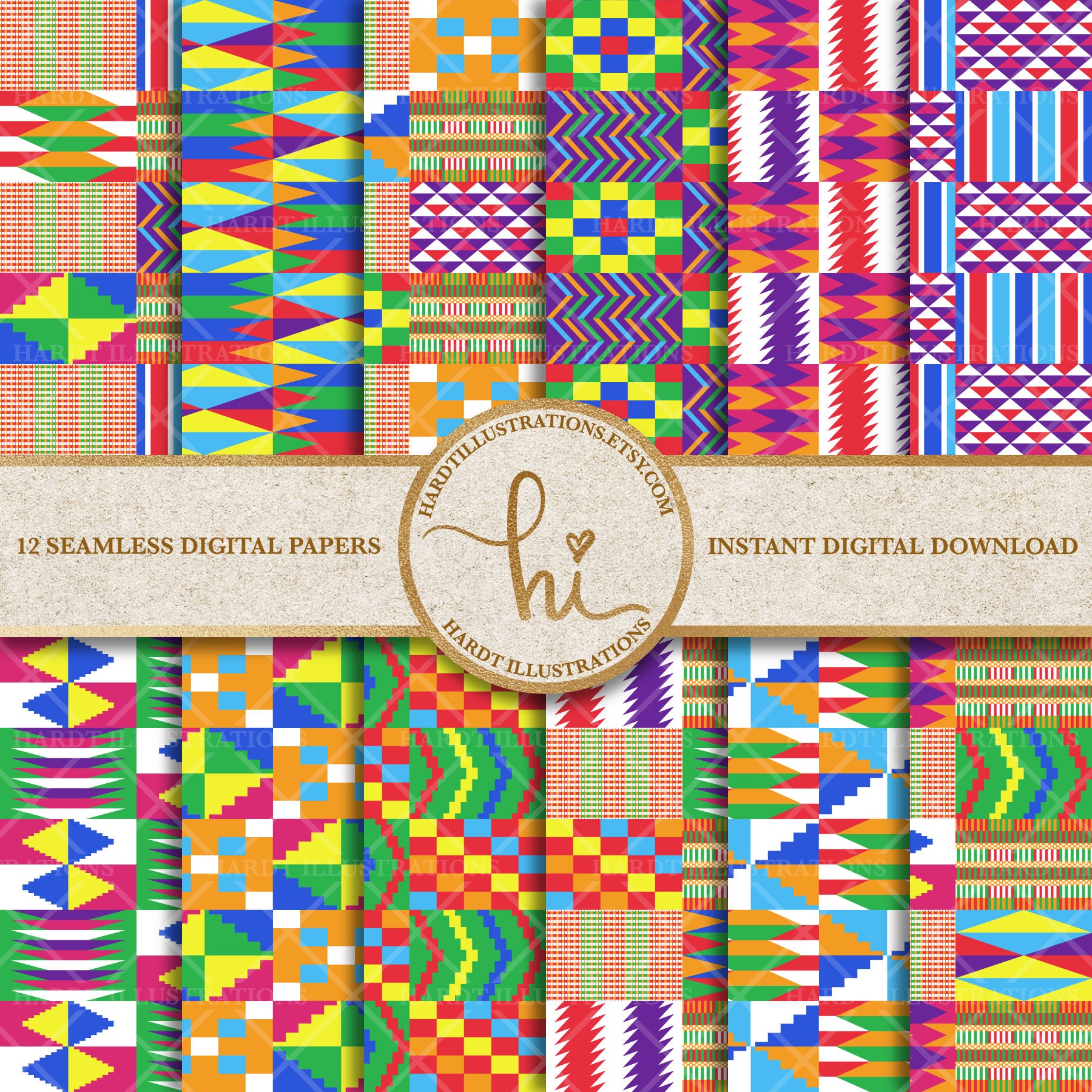 Colorful Kente Digital Paper African Kente Cloth Woven 