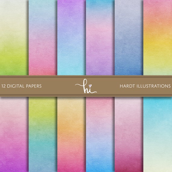 Pastel Ombre Watercolor Digital Paper Rainbow Watercolor Etsy