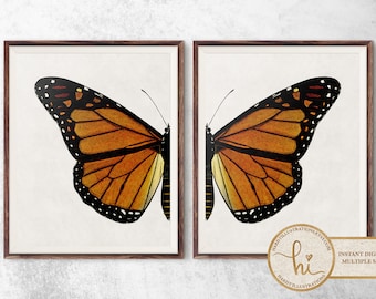 Butterfly Wings Art Prints, Set of 2 PRINTABLE Split Butterfly Wall Art, Butterfly Decor, Vintage Insect Art Prints, Antique Monarch Posters