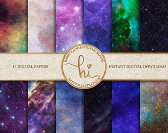 Galaxy Watercolor Digital Paper, Abstract Outer Space Texture, Cosmic Stardust Design, Celestial Night Sky Background, Stars Printable Paper