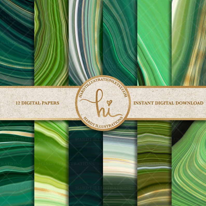 Download Green Agate Digital Paper Swirls Digital Paper Marble Gold ...