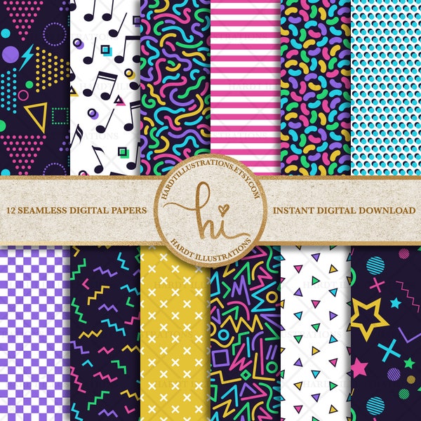 Retro Digital Paper, Confetti Sprinkles, Nerdy Geeky Paper, Geometric Background, Abstract Doodles, Cute Scrapbook Paper, Seamless Patterns