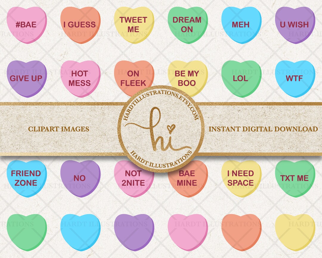 Funny Candy Heart Clipart, Mean Conversation Hearts, Valentine Clipart