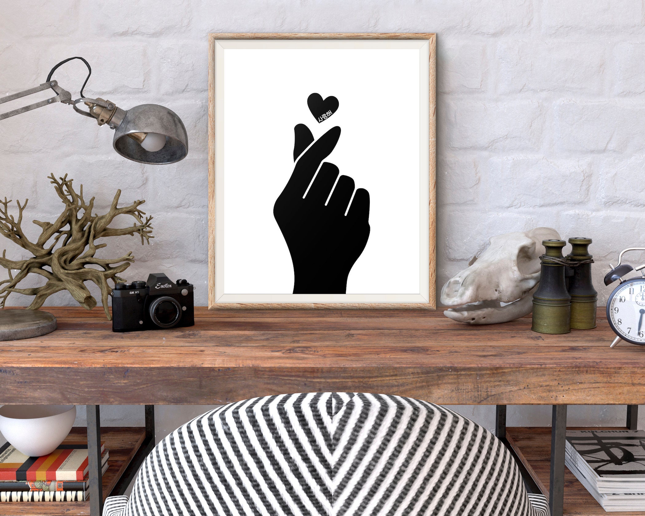Black and White Korean Finger Heart Art Print Kpop Heart Art | Etsy