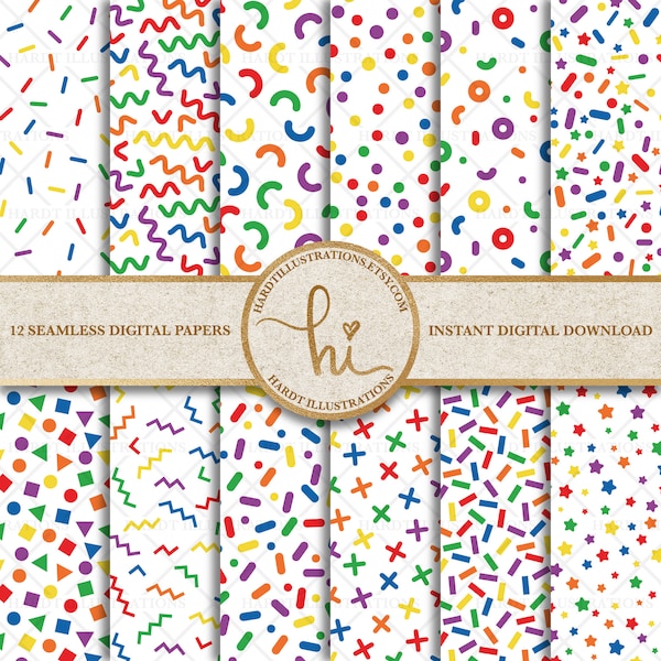 Rainbow Confetti Digital Paper, Confetti Background, Birthday Party Confetti, Celebration Confetti, Colorful Sprinkles, Printable Patterns