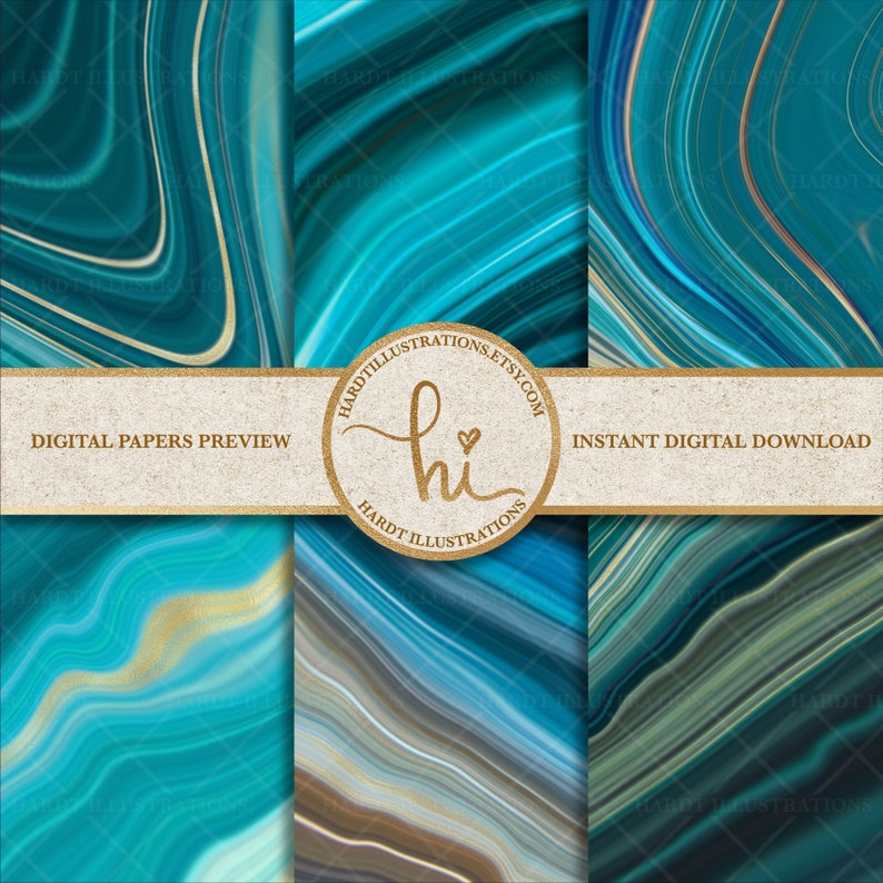 Download Teal Agate Digital Paper Swirls Digital Paper Marble Gold ...