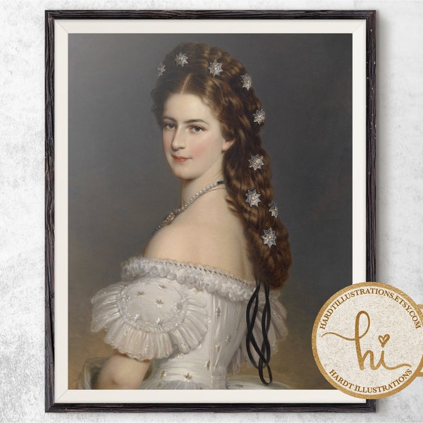 Impératrice Elisabeth d'Autriche d'après Franz Xaver Winterhalter, vintage French Art Print, Chic Lady Sisi, PRINTABLE Wall Art, Digital Download