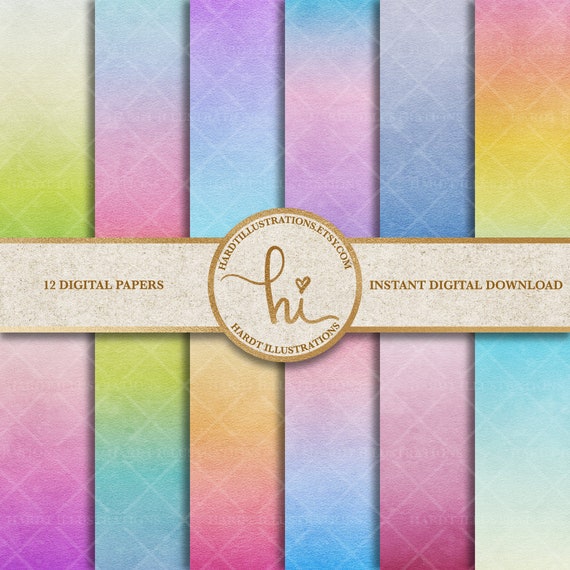 Mermaid Digital Paper, Pastel Rainbow Watercolor Sparkle, Printable Cards  Background. Stock Illustration