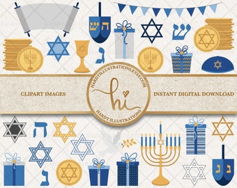 Hanukkah Clipart, Jewish Clipart, Cute Holiday Clipart, Hebrew Clip Art, Star of David, Judaism Symbols, Israel Clipart, Menorah Clip Art
