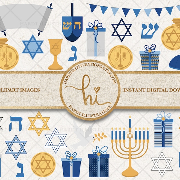 Hanukkah Clipart, Jewish Clipart, Cute Holiday Clipart, Hebrew Clip Art, Star of David, Judaism Symbols, Israel Clipart, Menorah Clip Art