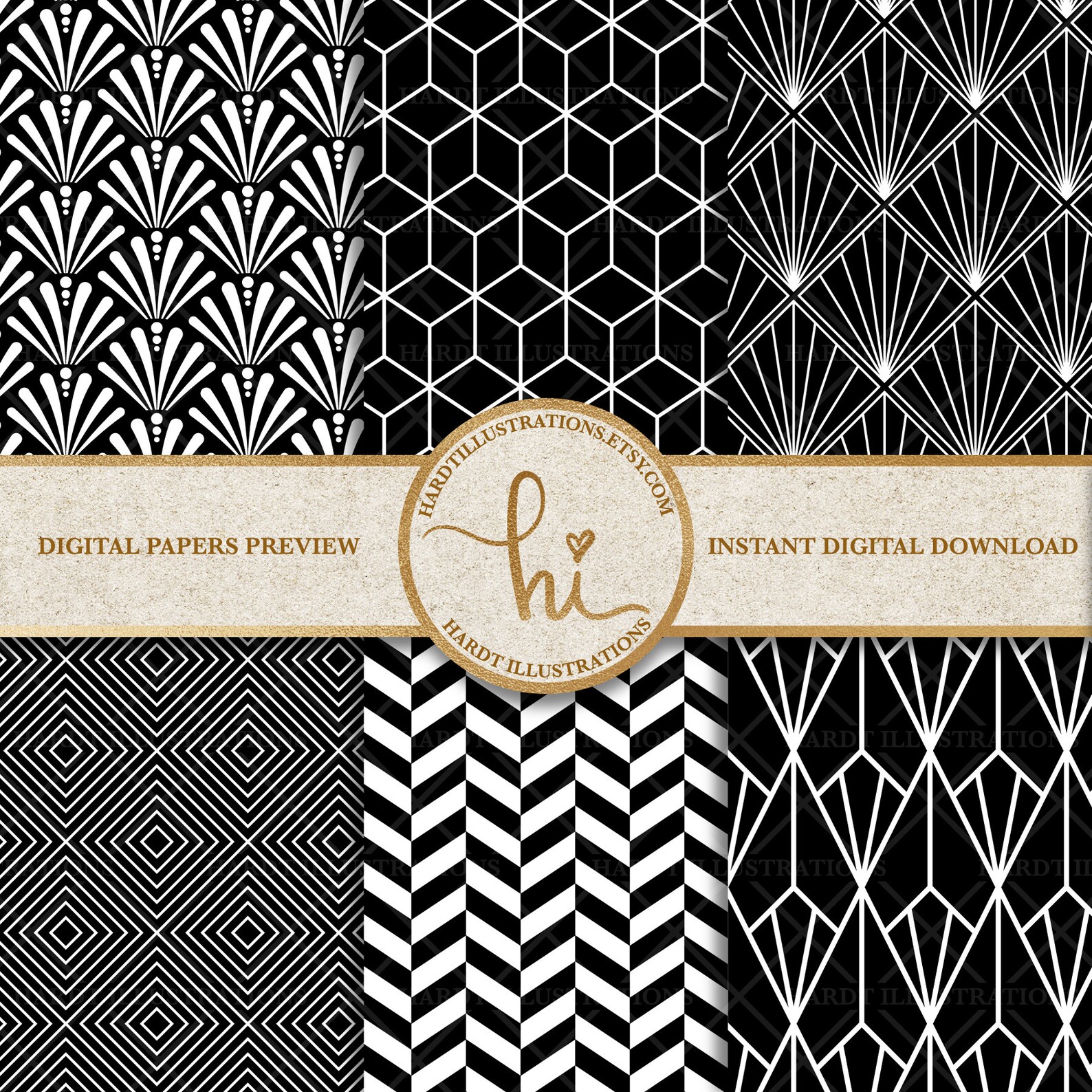 Black & White Art Deco Digital Paper Geometric Design - Etsy