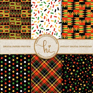 Kwanzaa Digital Paper, Printable African Kente Cloth, Kwanzaa