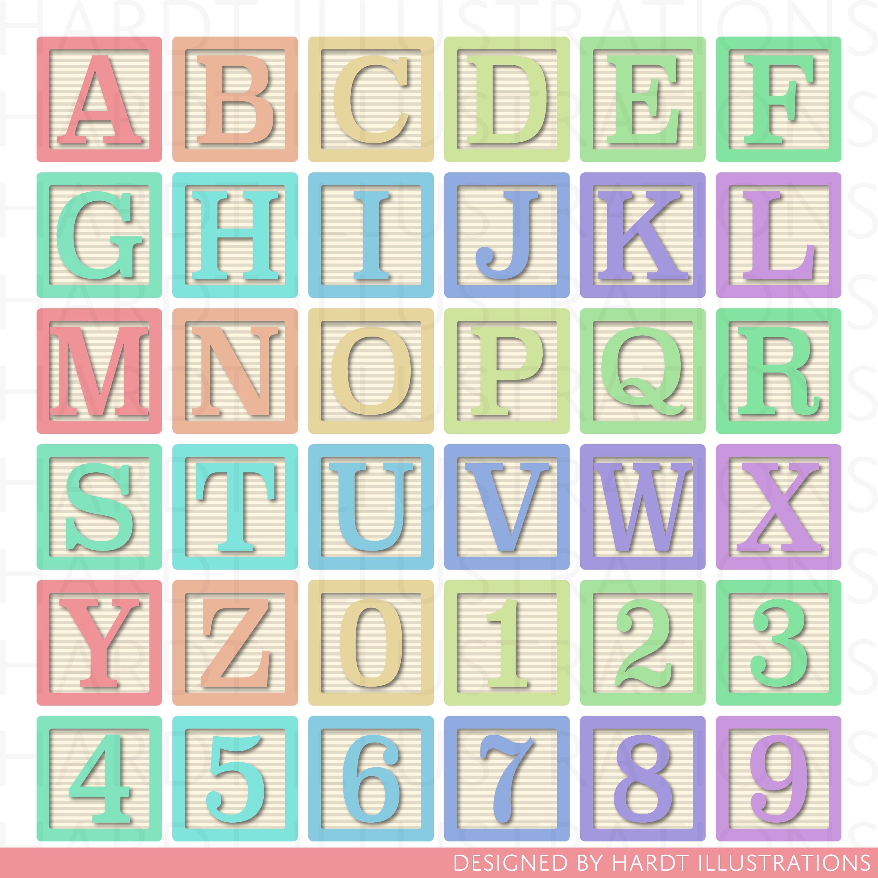 Pastel Alphabet Blocks Clipart Alphabet Clip Art Letter Etsy