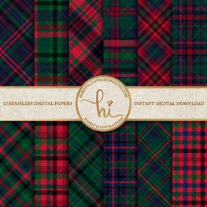 Christmas Night Plaid Digital Paper, Xmas Holiday Check Pattern, Tartan Fabric Digital Paper, Checked Background, Checkered Flannel Texture