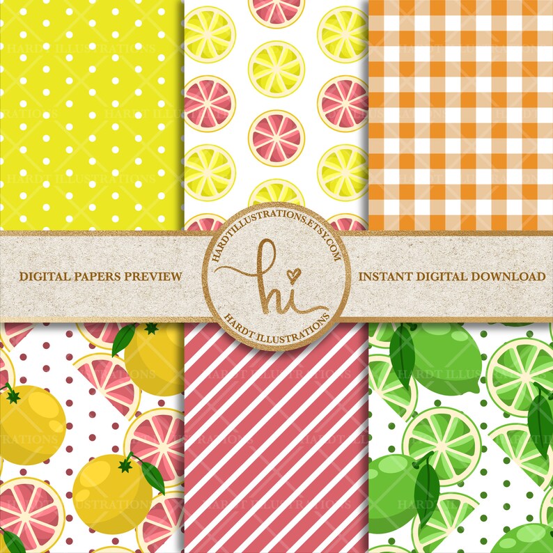 Download Citrus Digital Paper Lemon Digital Paper Fruits Digital | Etsy