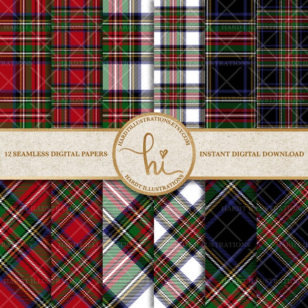 Royal Stewart Tartan Digital Paper, Plaid Check Pattern, Scottish Clan Checkered Design, Digital Flannel Fabric, Seamless Checked Textures