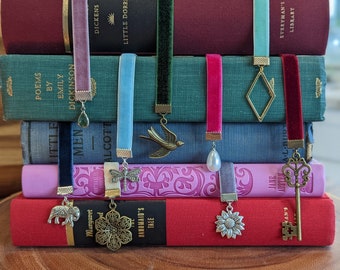 Custom Silver Charm Vintage Style Velvet Ribbon Bookmarks