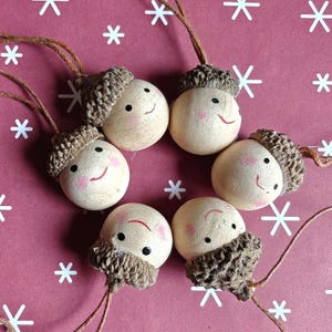 Nordic Wooden Acorn Pixie Ornament Set, Scandi Christmas Decor image 2