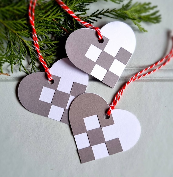 Grey Danish Nordic Julehjerte Christmas Woven Hearts Hanging Tree
