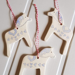 Hygge/Scandi/Nordic/Swedish style hand-made hanging ceramic Dala horse Christmas decoration x 1