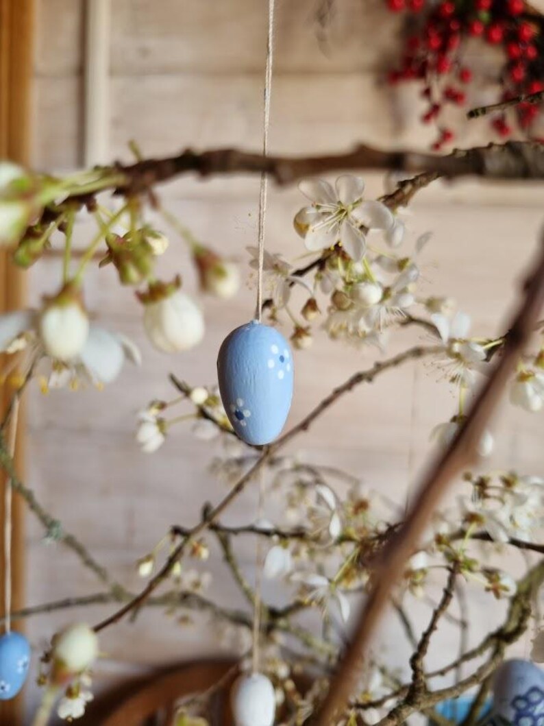 Set of 20 tiny 2.5cms hanging natural wooden mini Easter eggs for crafts image 3