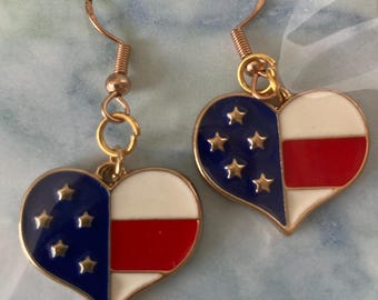 Patriotic Red, White & Blue Earrings ~ Heart Or Bow Shape Options